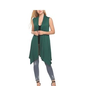 Sleeveless Drape Open Jersey Cardigan